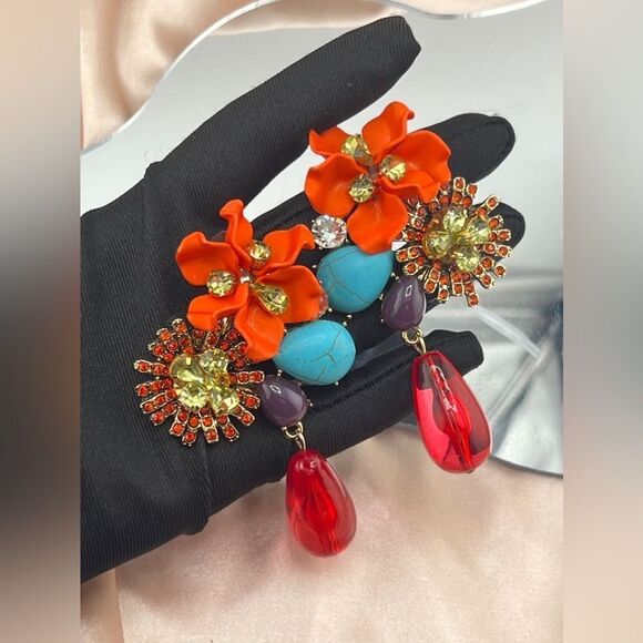 Vibrant Floral Statement Earrings - Picture 1 of 11